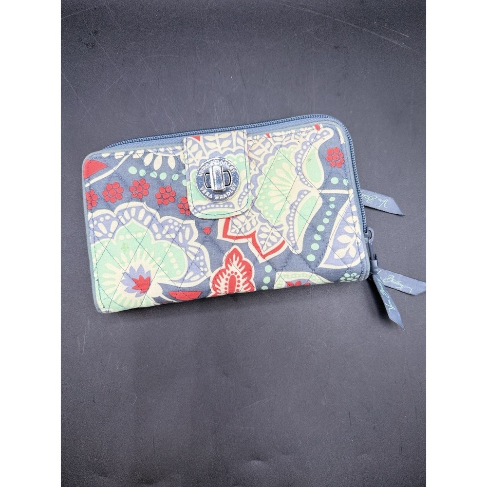 Vera Bradley Turnlock Wallet Nomadic Floral Quilted Cotton Fabric Zip Clutch